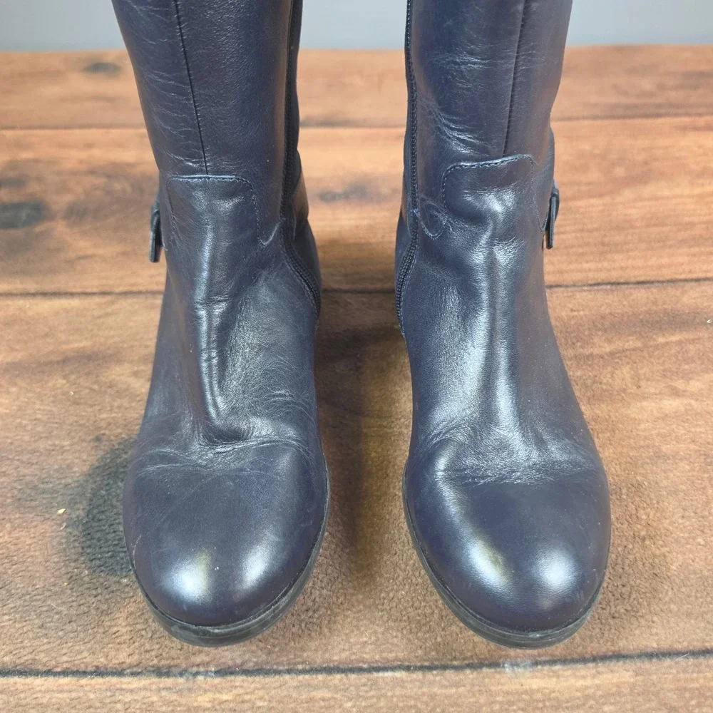 Marc Fisher Riding Boots Women 7W Navy Blue Good Leather Suede Wide Calf A281483